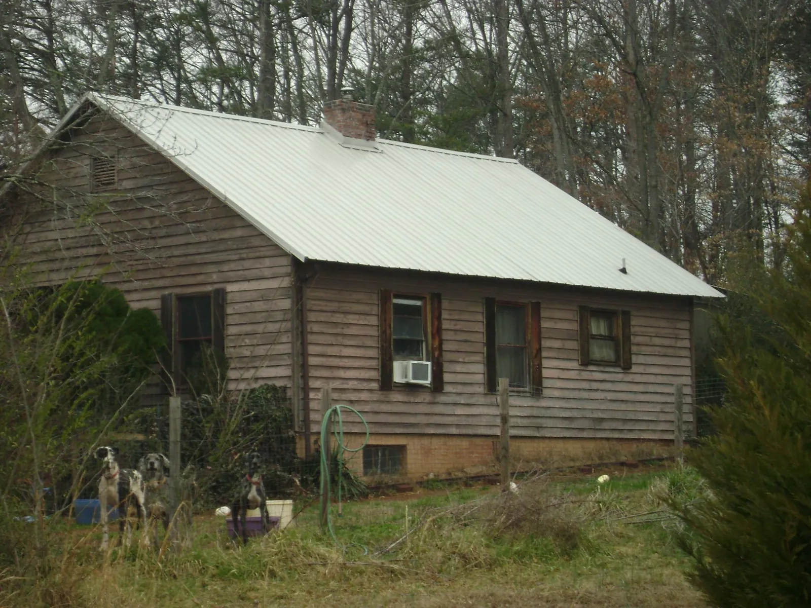White metal roof on an old wood sided farmhouse, from a Metal Roof Installation job in Parma